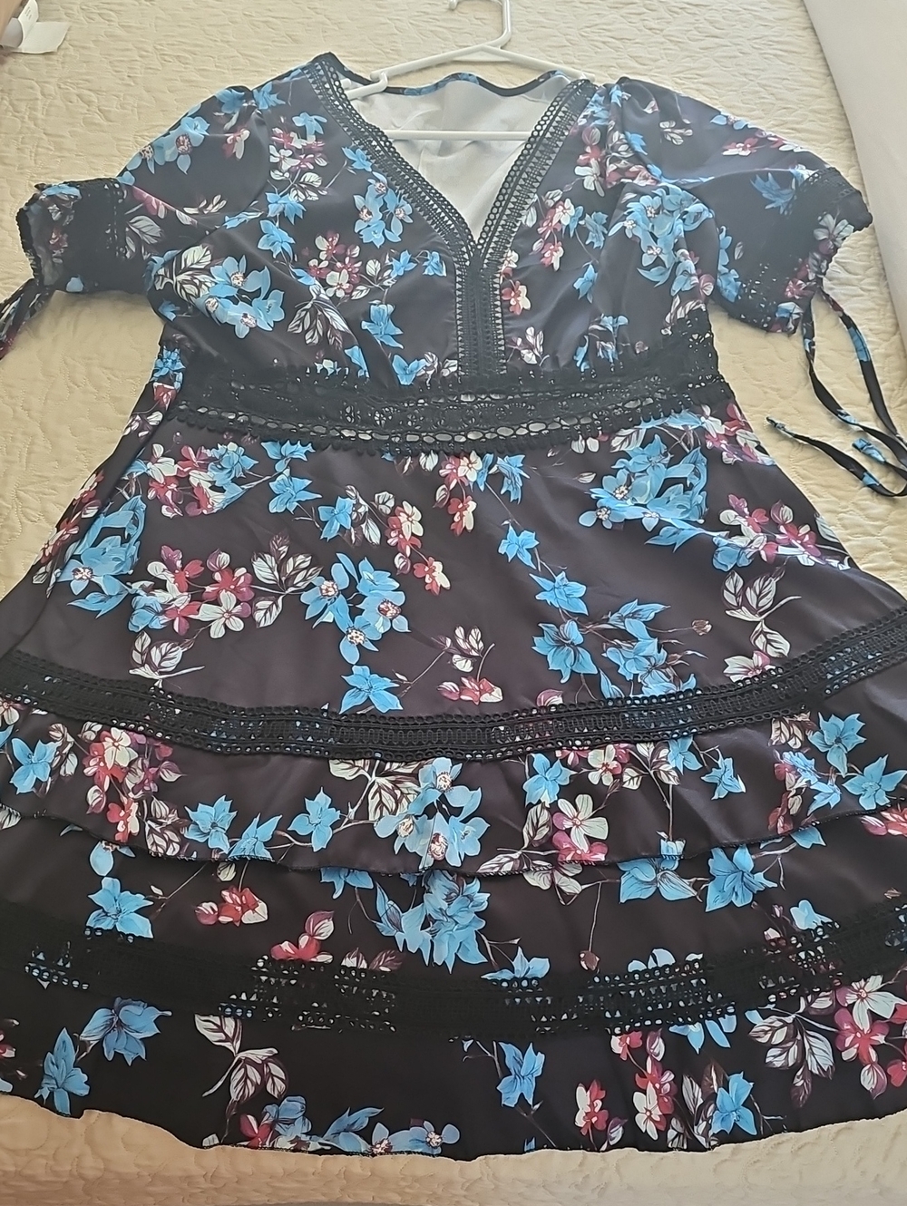 SHEIN Black Dress with Blue & Pink Floral Print